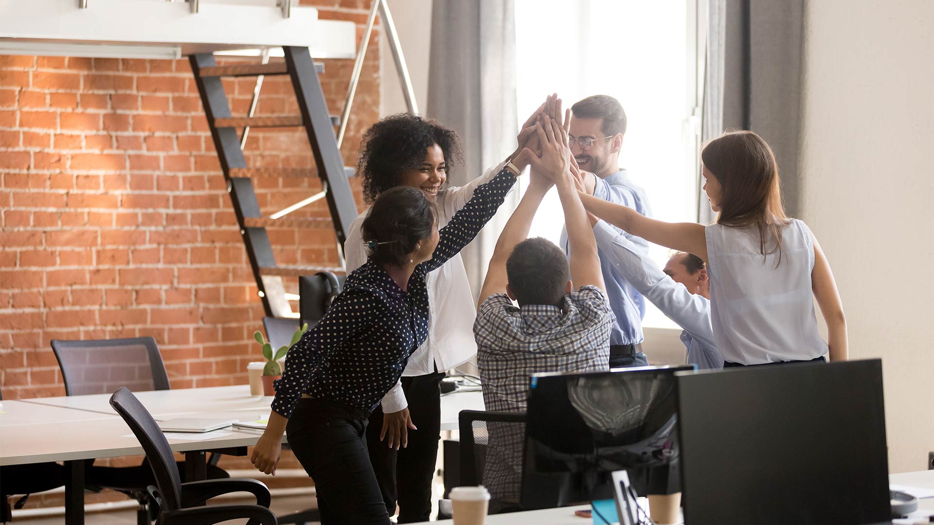 people in a meeting celebrating