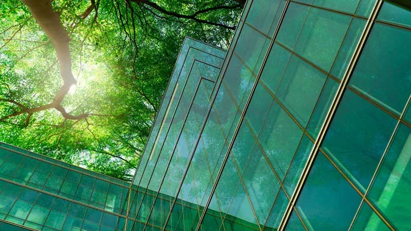Sustainability Index Report Image of office building and trees