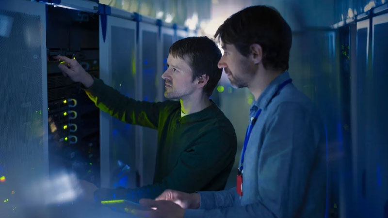 men in data center