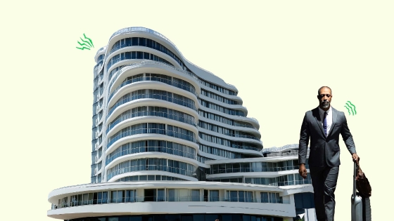 Man and building