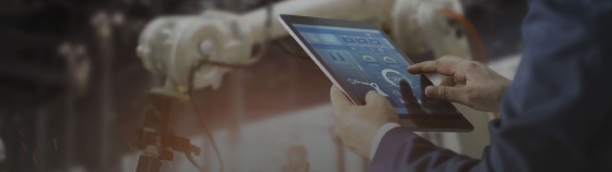 Person operating tablet in office