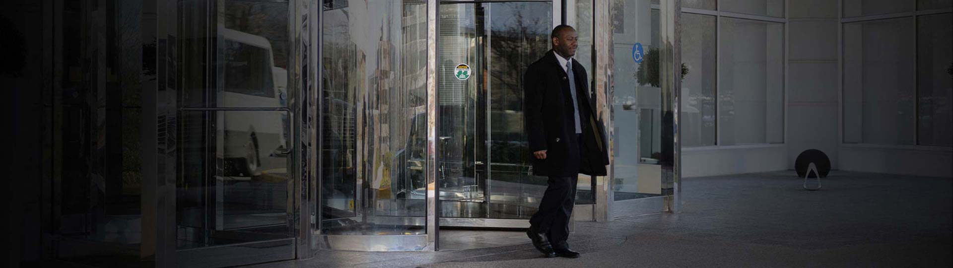 A person walking outside a building