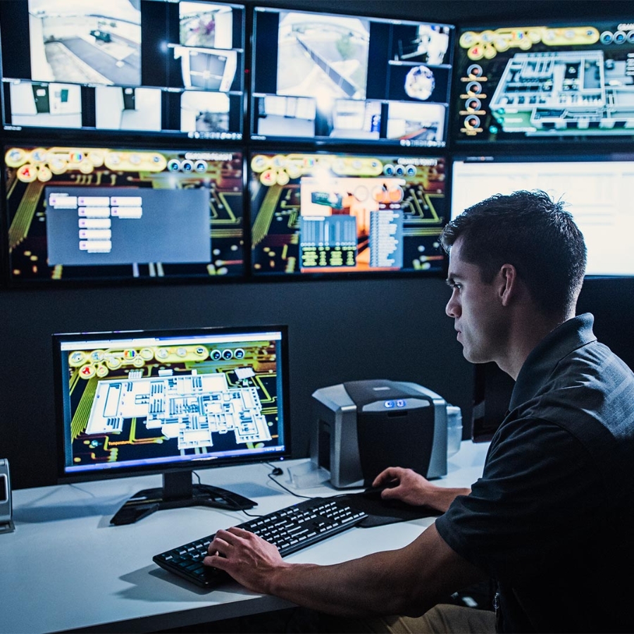 Man in control room