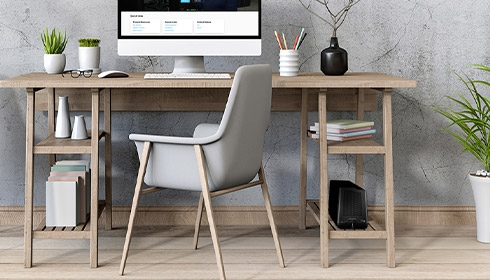 A computer on a desk