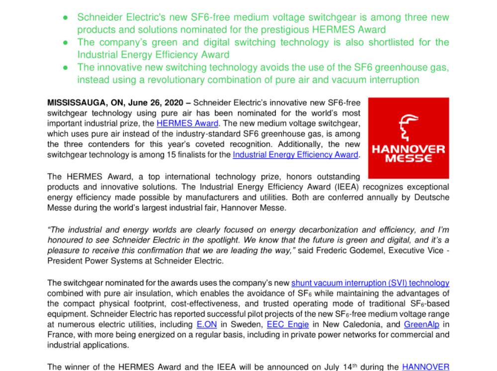 SF6-Free MV Switchgear Using Pure Air Nominated for Top Awards_PDF.pdf