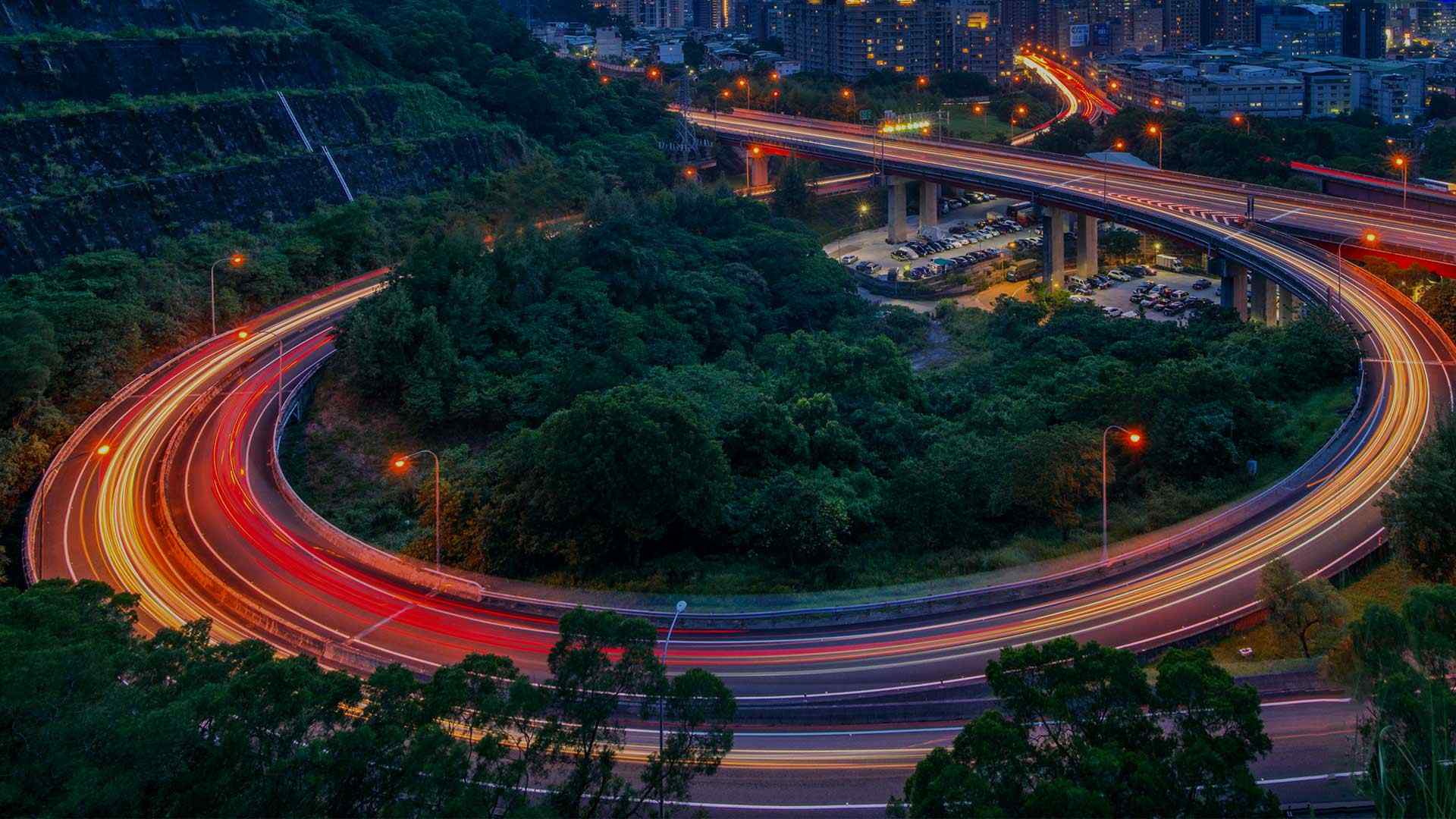 long exposure of moving cars on a road