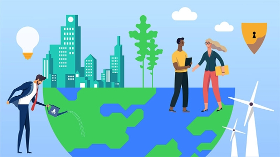 Une personne et une personne debout sur une planète