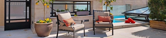 two chairs on one roof, two lemon trees, one pool