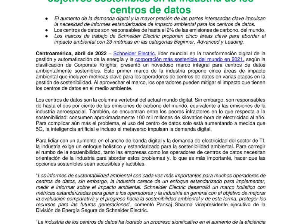 Schneider presenta el primer marco de sostenibilidad para la industria de los centros de datos