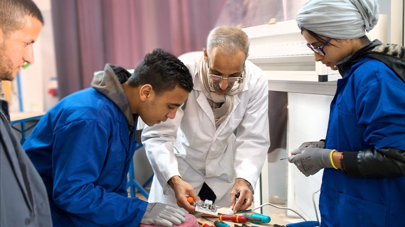 students ehchancing learning experience with hands-on practices as a part of services trainings