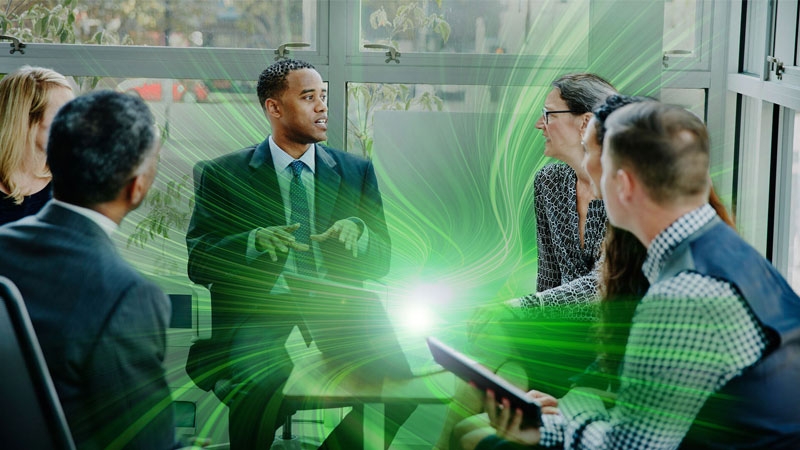 Distributor sitting in office