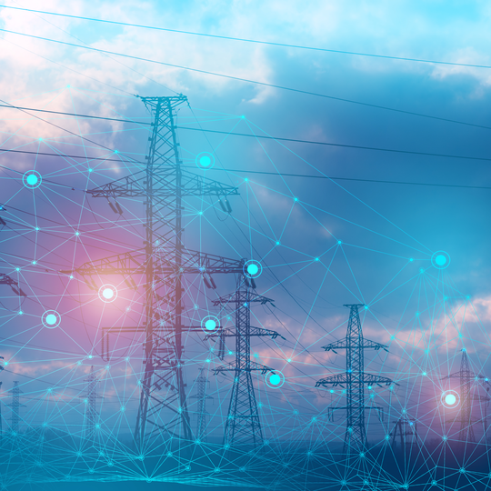 An abstract representation of solving problems using artificial intelligence to increase reliability and reduce losses and accidents during the transmission of electrical energy