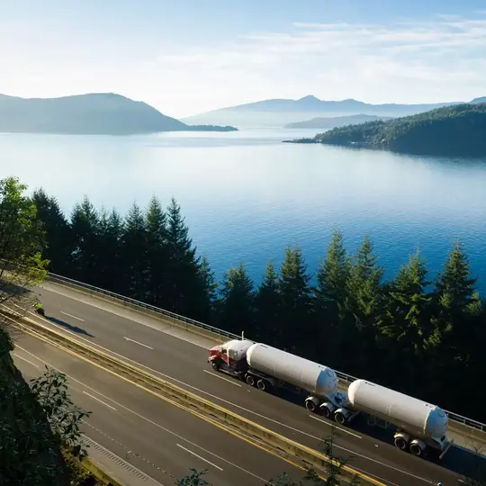 A truck driving on the road