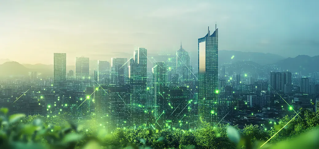 Green energy concept in modern city with plants