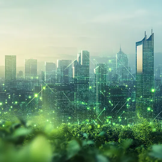 A city with green lights