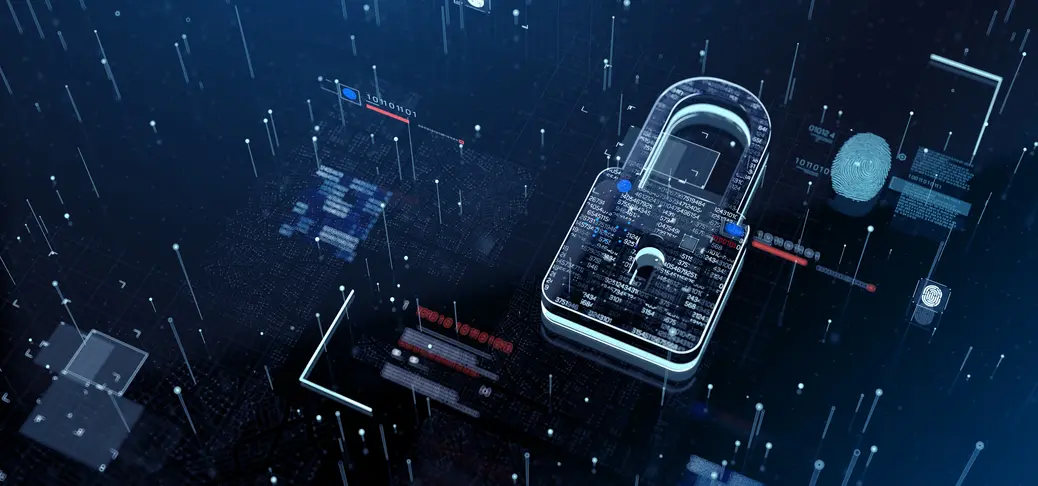 cybersecurity lock on blue background