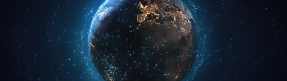 Earth seen from Space with digital network mask
