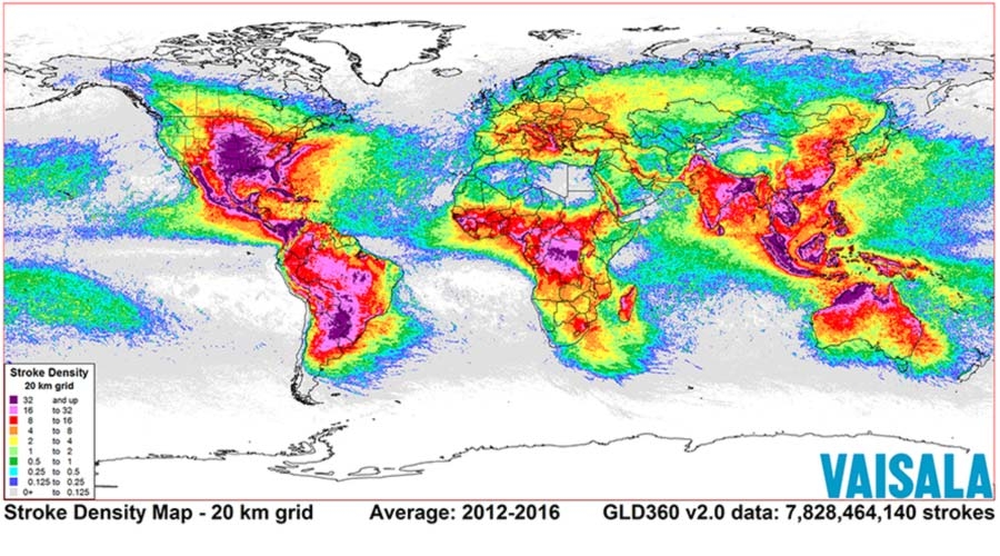 Lightning density map