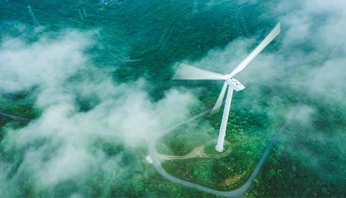 A wind turbine in the clouds