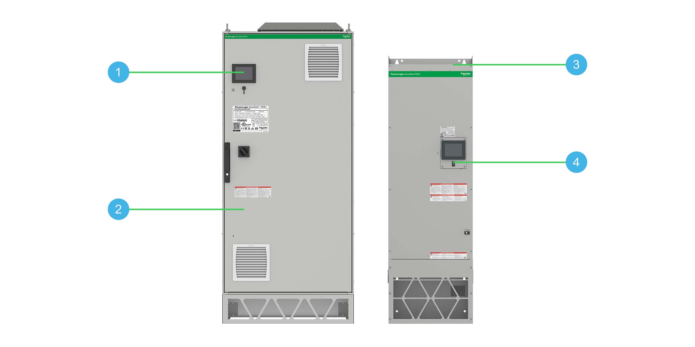 A close-up of several grey boxes