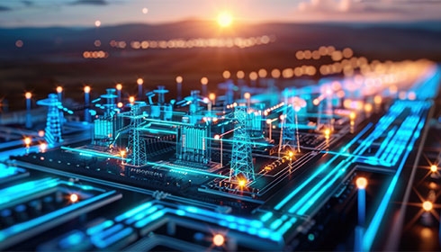 A wireframe of a city