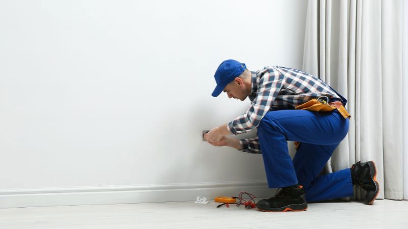 a guy fixing an electrical outlet