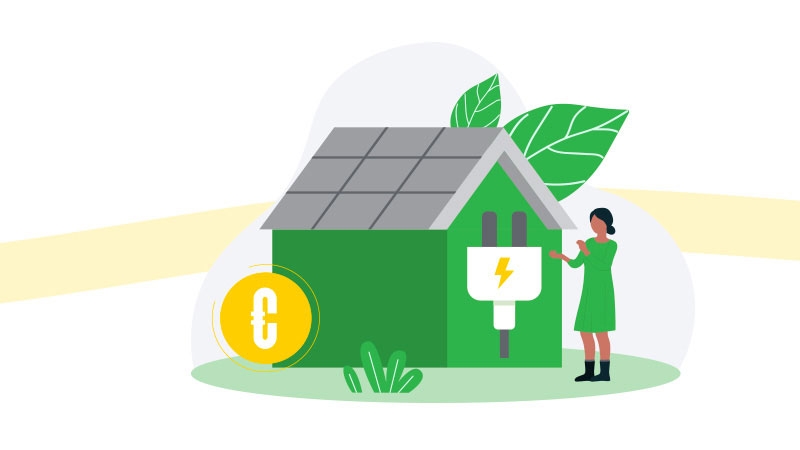 infography symbolizing a women doing home energy saving