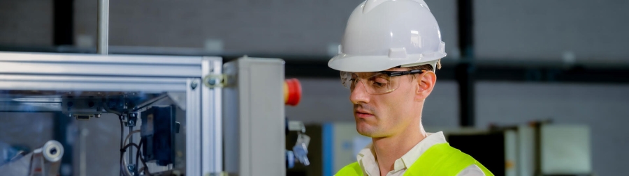 Men industrial engineer wearing a white helmet