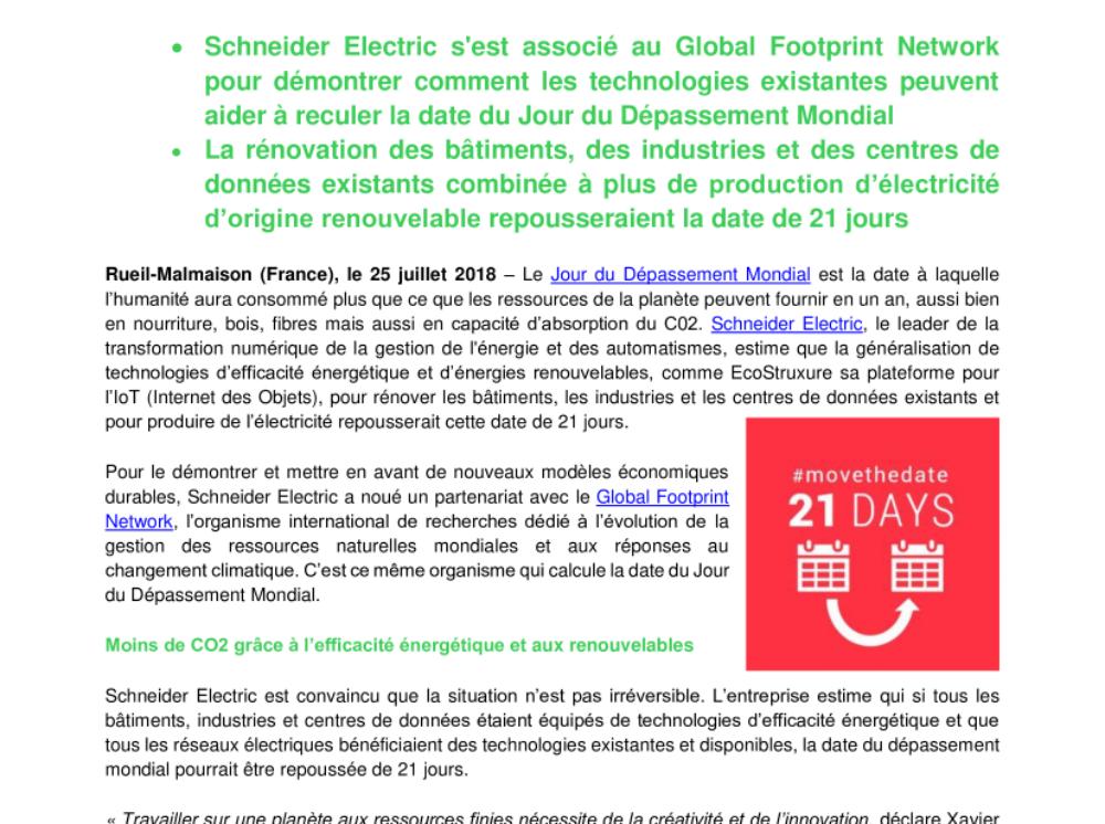 Schneider Electric : « Repoussons la date du Jour du Dépassement Mondial » (.pdf, Communiqué)
