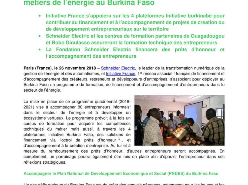 Schneider Electric et Initiative France lancent un programme de soutien à l’entrepreneuriat dans les métiers de l’énergie au Burkina Faso (.pdf, Communiqué)