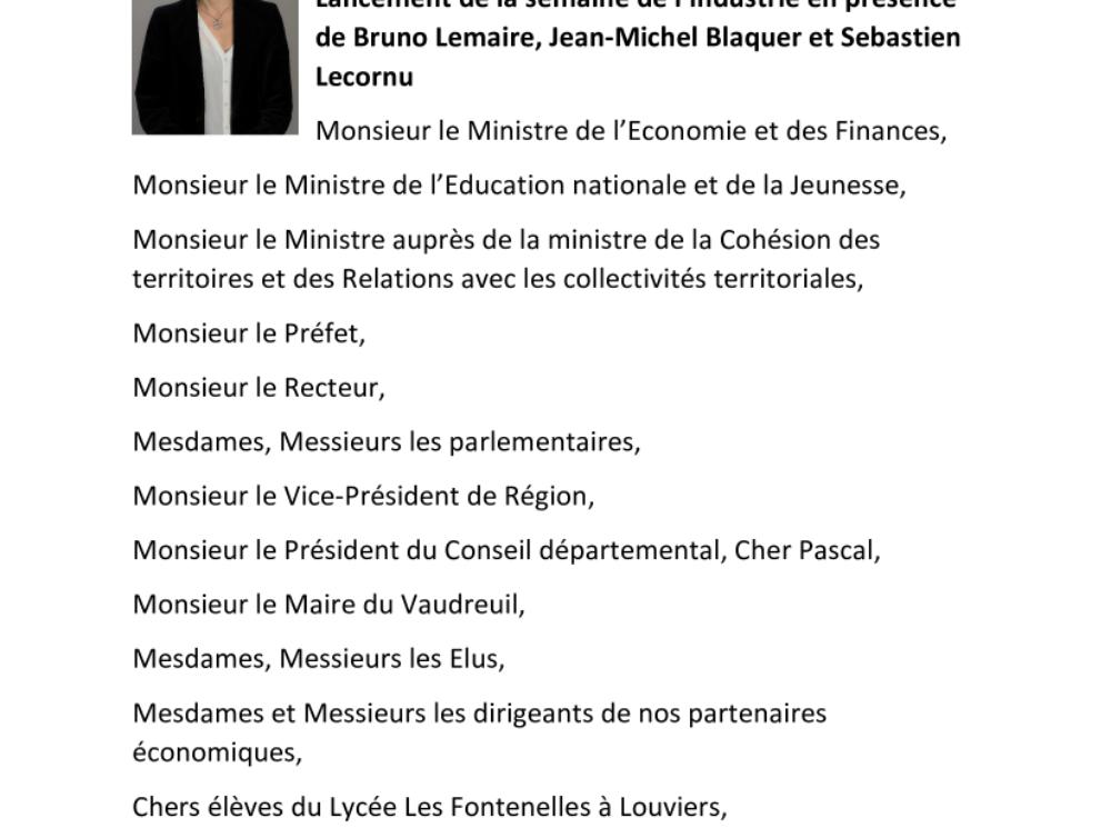 Discours de Christel Heydemann à l'occasion du lancement de la Semaine de l'industrie 2019 (.pdf, Discours)