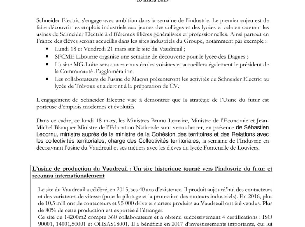L'engagement de Schneider Electric pour l'Industrie et la Formation (.pdf, Dossier)