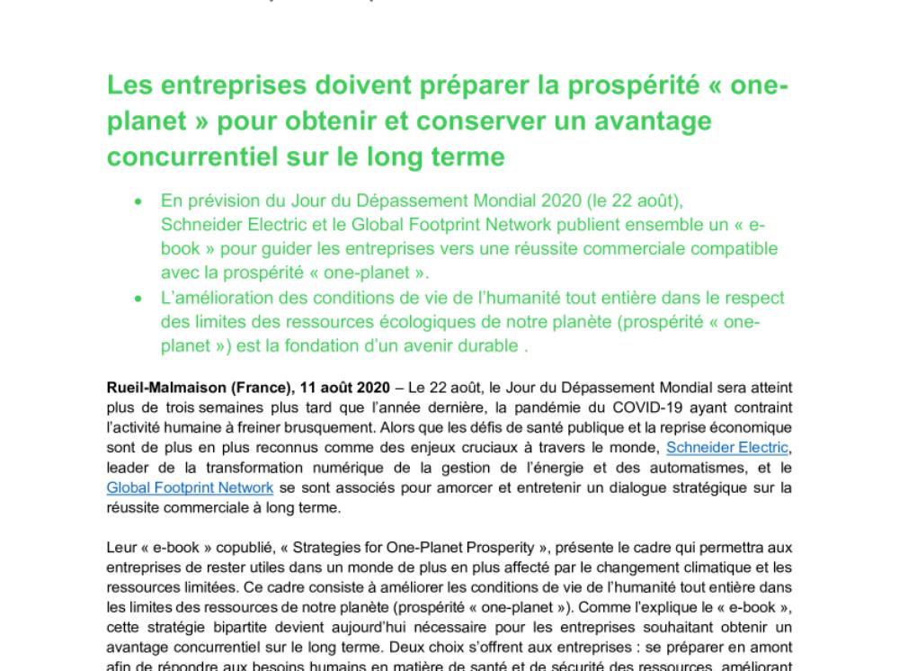 Les entreprises doivent préparer la prospérité « one-planet » pour obtenir et conserver un avantage concurrentiel sur le long terme (.pdf, Communiqué)