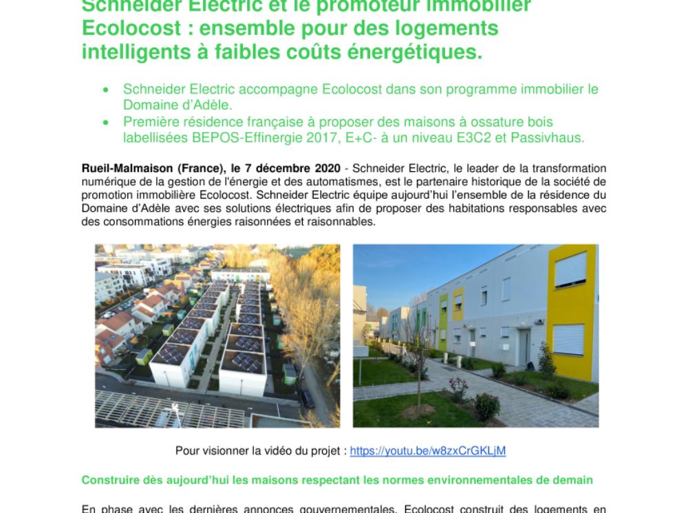 Schneider Electric et le promoteur immobilier Ecolocost : ensemble pour des logements  intelligents à faibles coûts énergétiques. (.pdf)