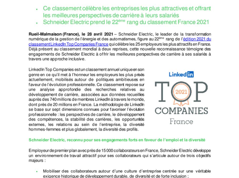 Schneider Electric distingué au classement LinkedIn Top Companies France 2021 (.pdf)