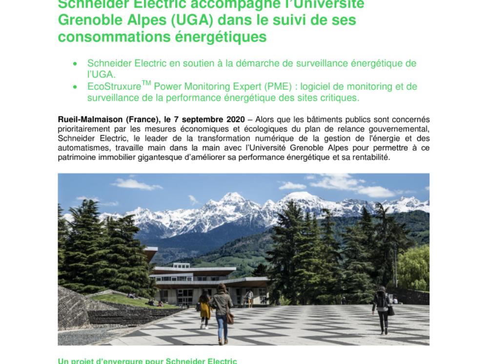 Schneider Electric accompagne l’Université Grenoble Alpes (UGA) dans le suivi de ses consommations énergétiques(.pdf ; Communiqué)