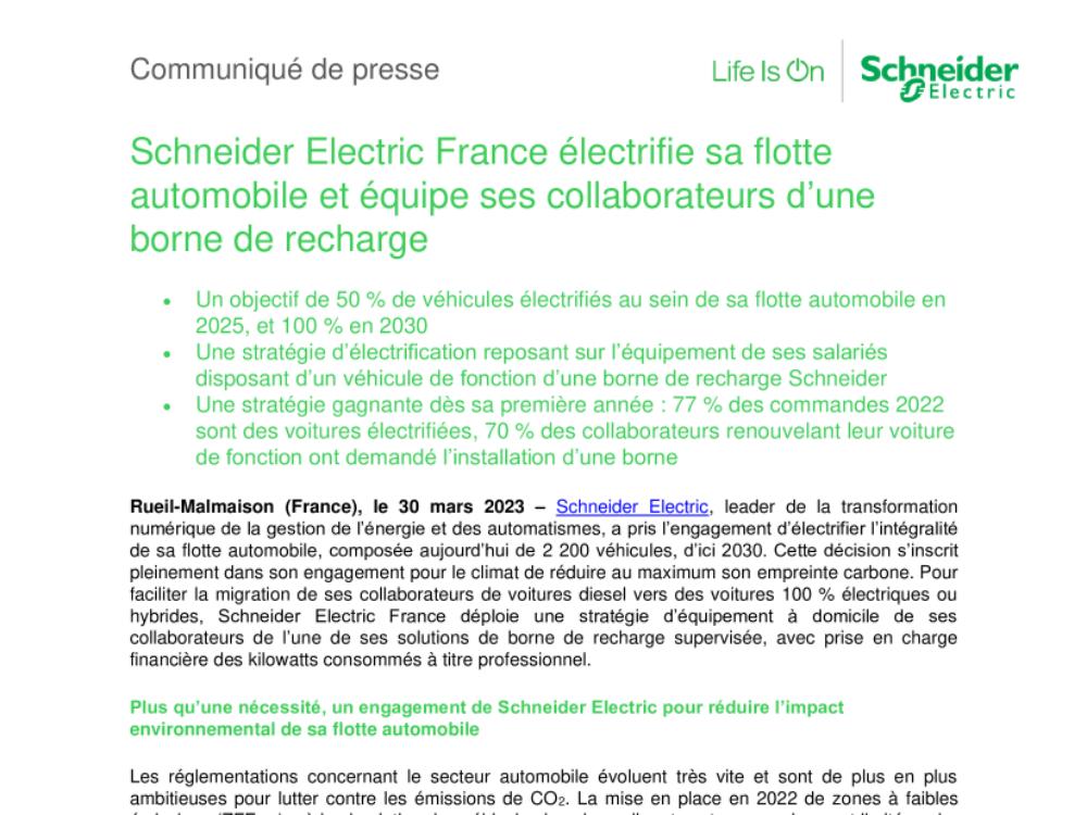 Schneider Electric France électrifie sa flotte automobile et équipe ses collaborateurs d’une borne de recharge (.pdf)