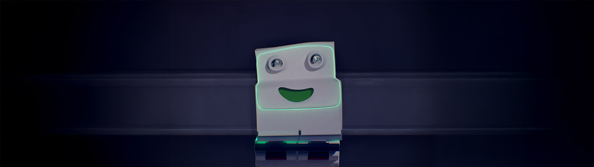 A white toy with a green face