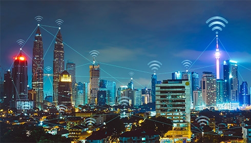 A city with wifi towers