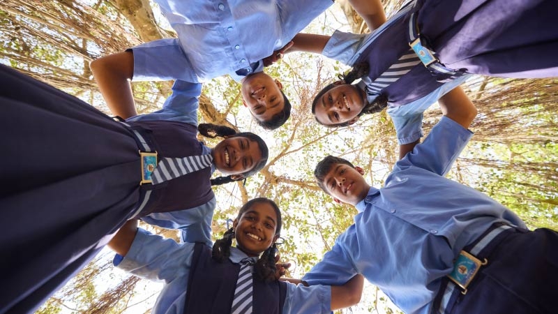 school students are smiling