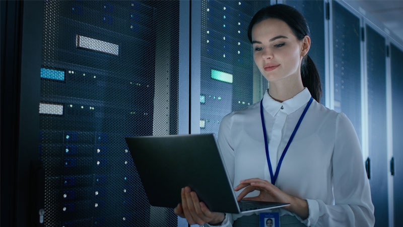 Woman in server room