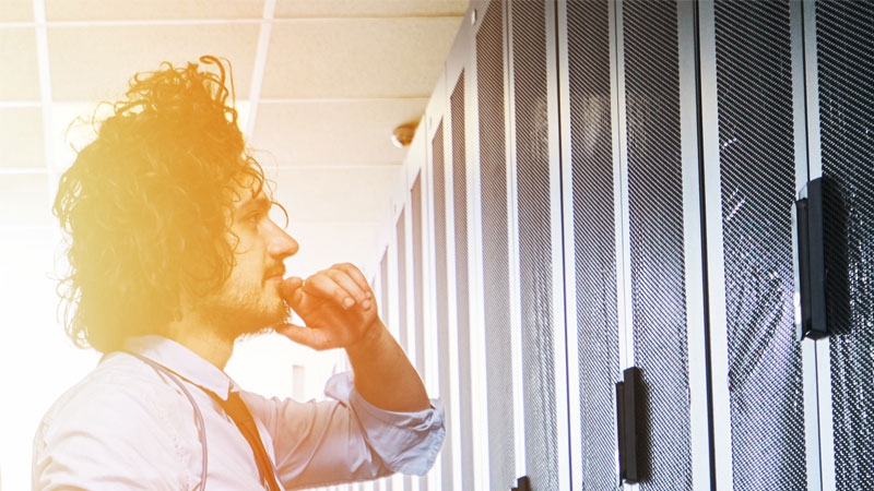 Man in server room