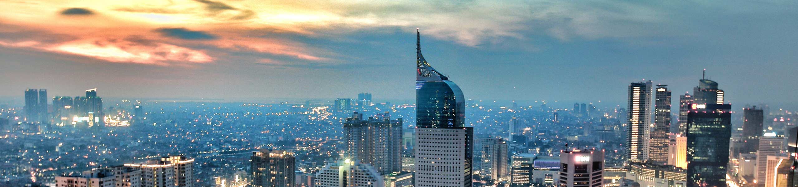 City skyline at sunset, Jakarta, Indonesia