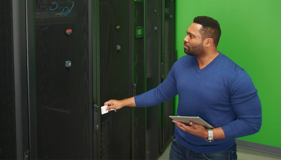 A fully integrated, scalable rack management solution with mass configuration enabling remote and local access control for APC and other, 3rd-party enclosures