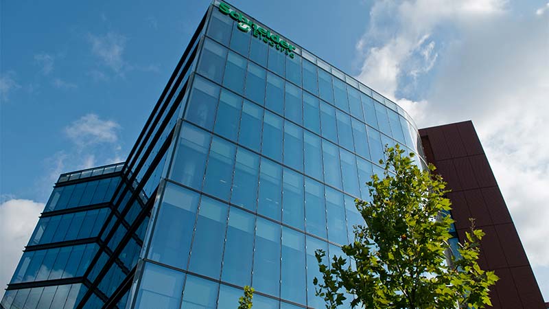 A building with glass windows