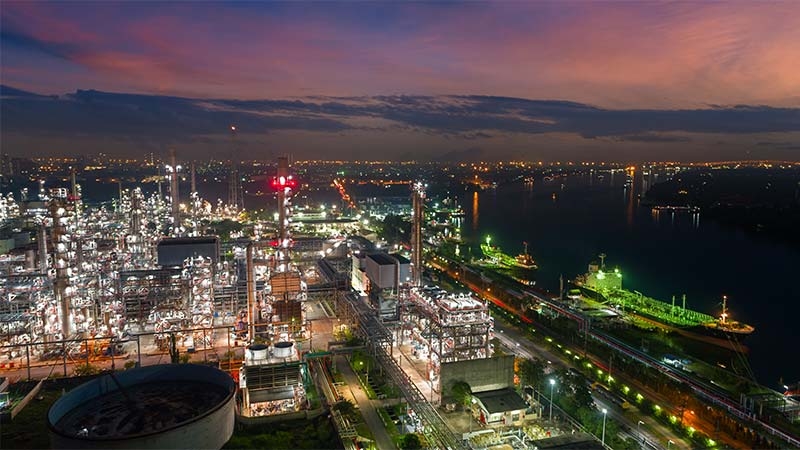 A city with lights and water