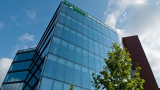 A building with glass windows