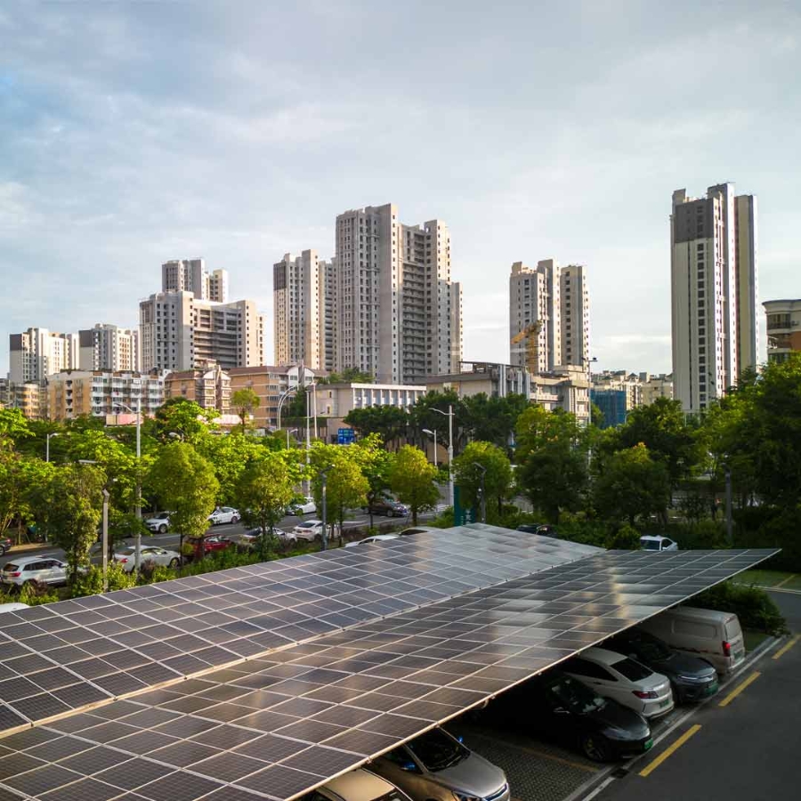 solar panels installed on parking area