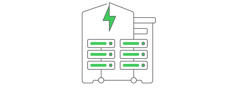 A computer server with green lightning bolt