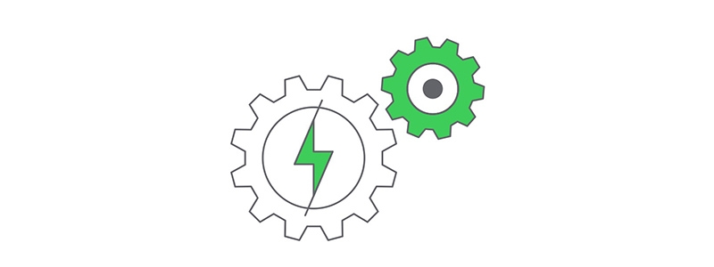 A green and grey gears with a lightning bolt